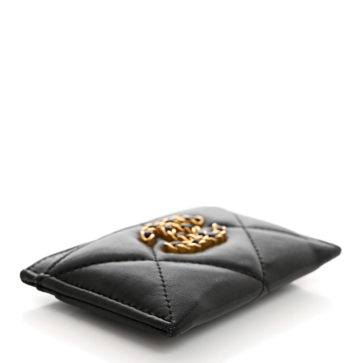 Lambskin Quilted Chanel 19 Card Holder Black