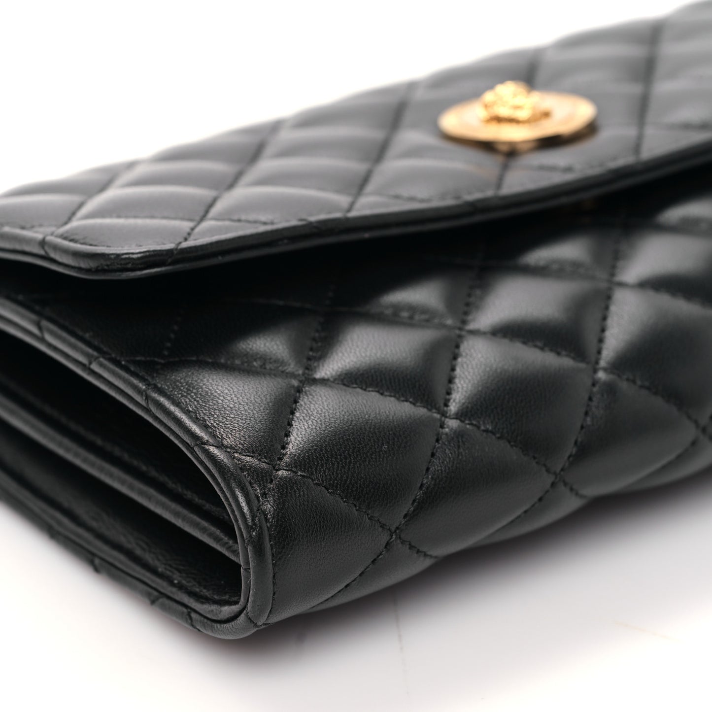 Lambskin Quilted Medusa Wallet on Chain Crossbody Black