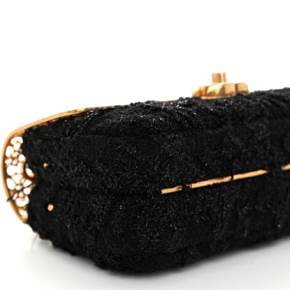 Chanel Metal Tweed Logo CC Minaudiere Flap Bag Black Gold 9 of 10