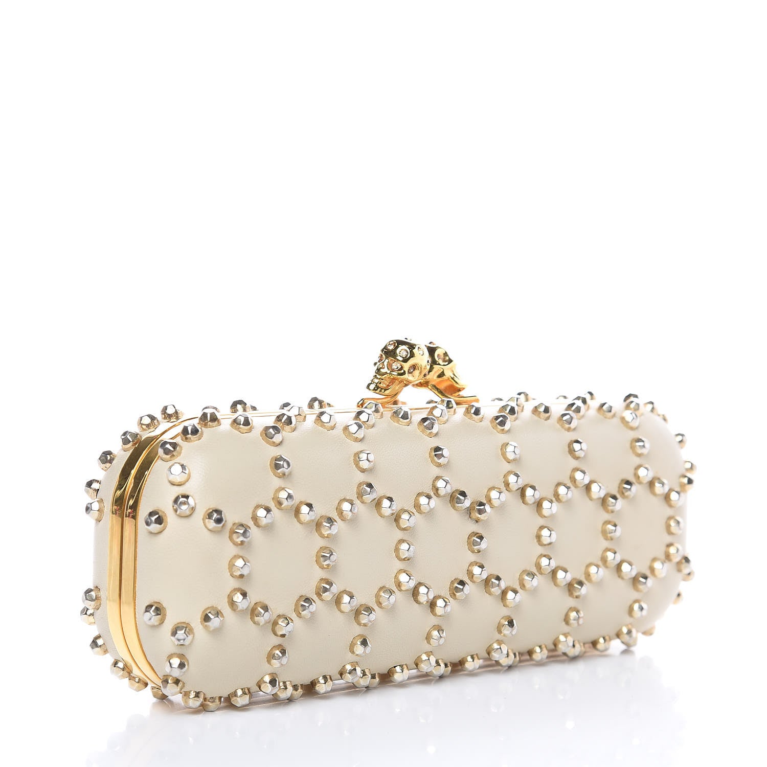 Alexander McQueen Nappa Studded Twin Skull Box Clutch Ivory 3 of 12