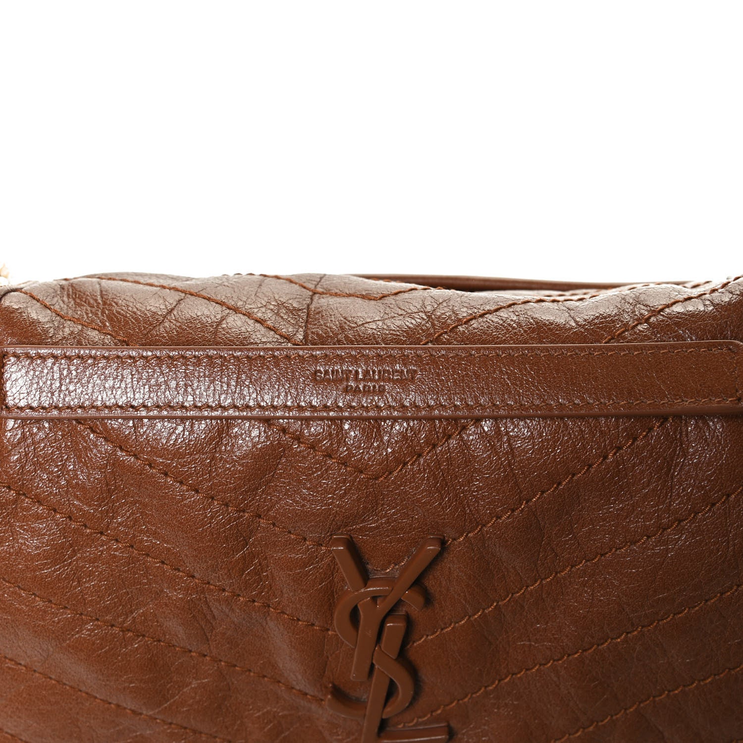 Saint Laurent Crinkled Calfskin Matelasse Monogram Medium Niki Chain Satchel Caramel 7 of 11