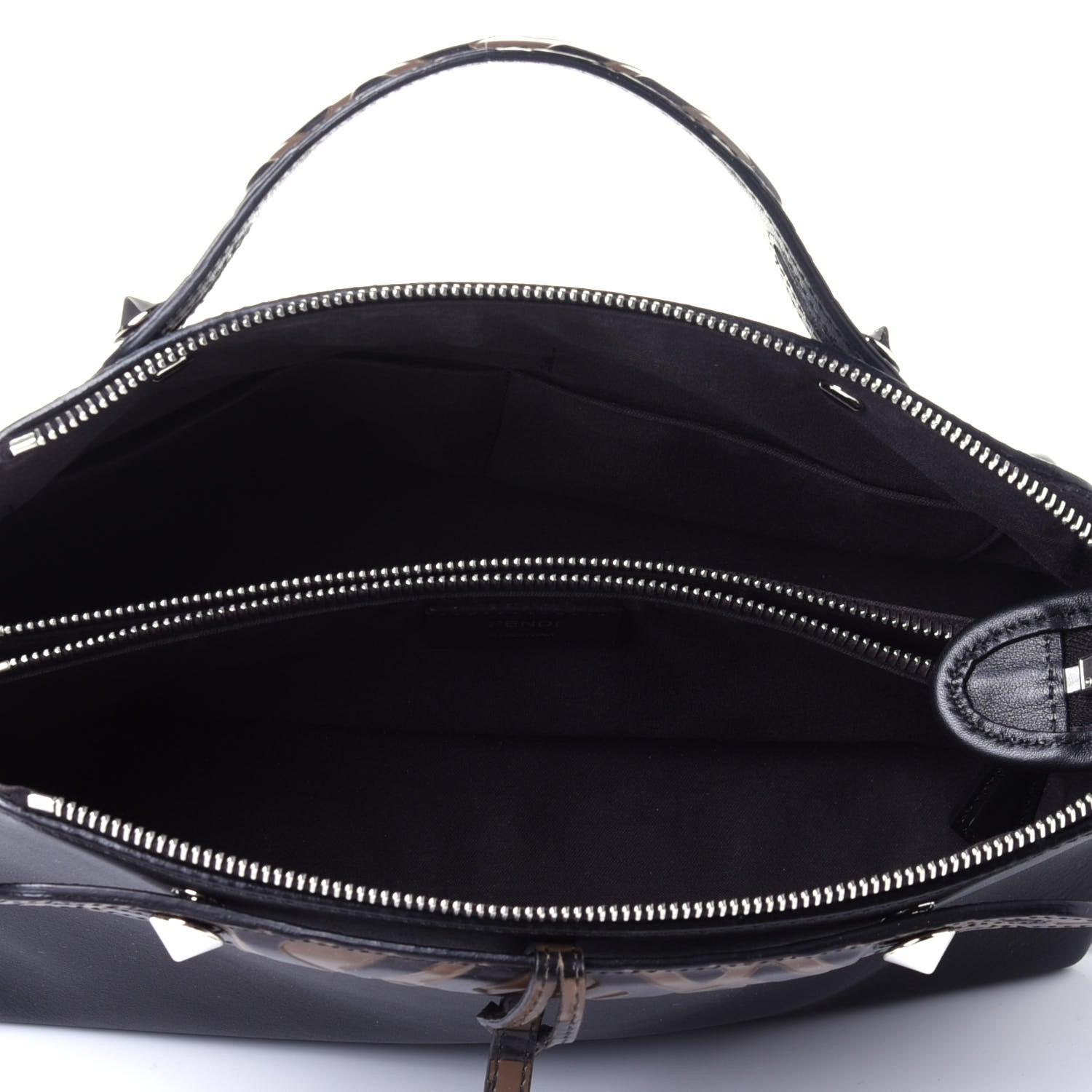 Fendi Vitello Dolce Bi-Color FF 1974 Embossed Medium By The Way Boston Bag Black Maya 6 of 11
