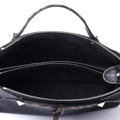 Fendi Vitello Dolce Bi-Color FF 1974 Embossed Medium By The Way Boston Bag Black Maya 6 of 11