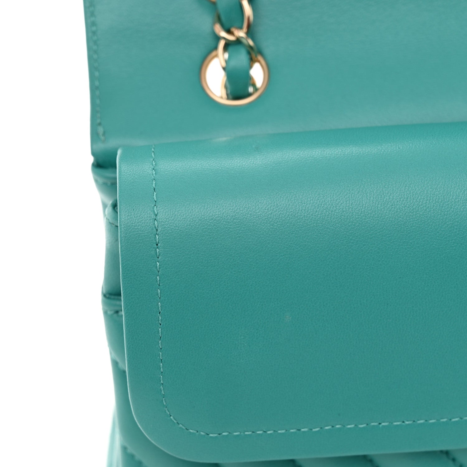 Chanel Lambskin Chevron Quilted Medium Double Flap Turquoise 12 of 13