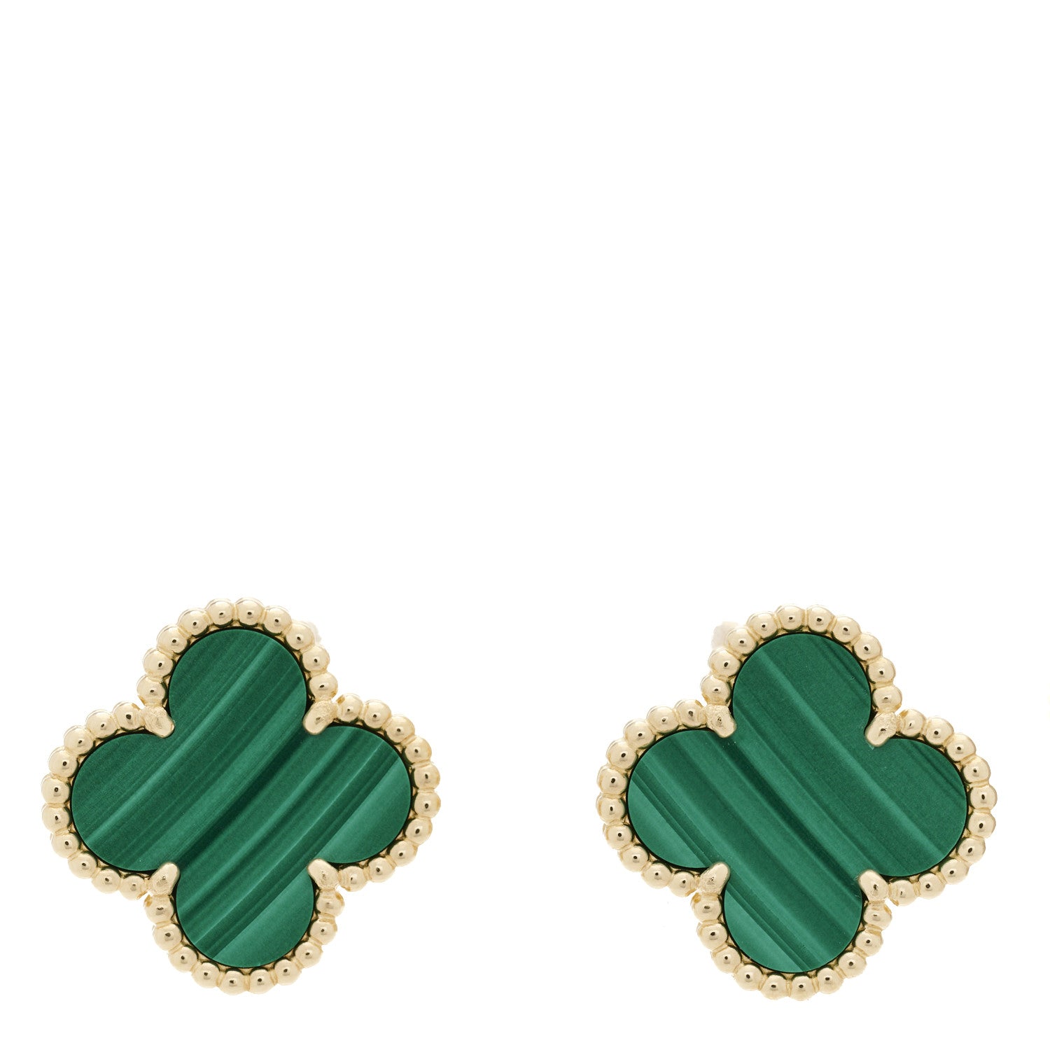 Van Cleef & Arpels 18K Yellow Gold Malachite Vintage Alhambra Earrings 1 of 10