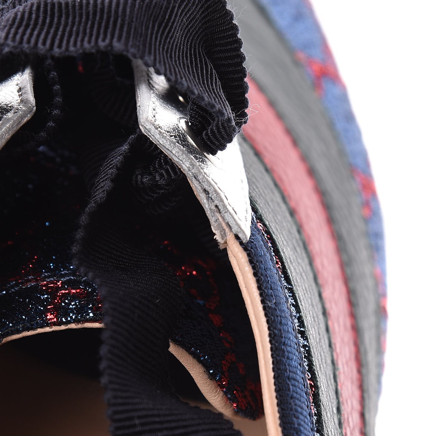 Lurex Calfskin Web GG Monogram Womens Falacer Sneakers 38.5 Iridescent Blue Iridescent Red Silver