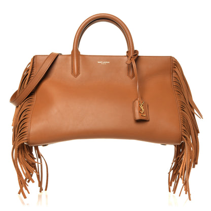 Saint Laurent Calfskin Small Rive Gauche Fringe Tote Tan 1 of 12