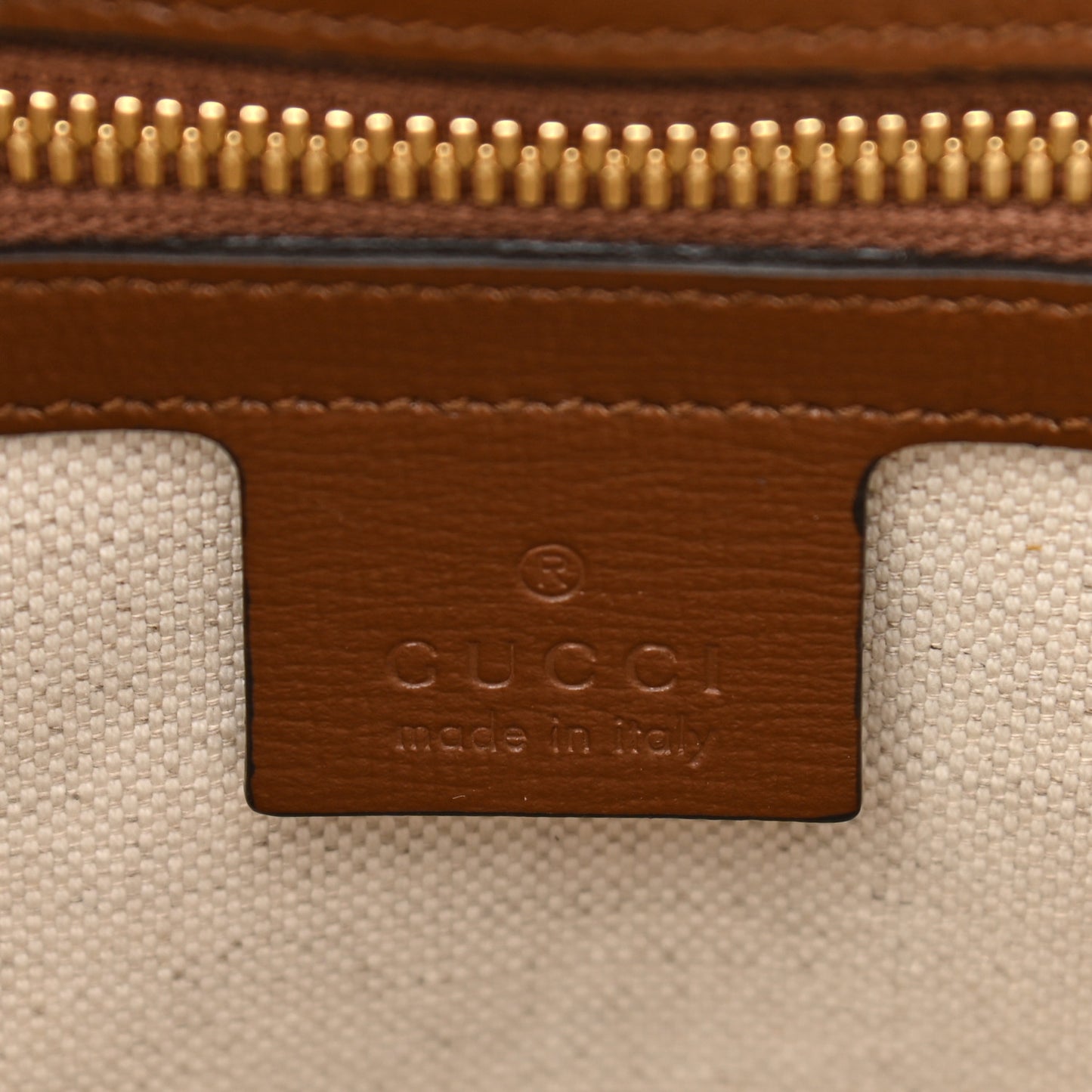 GG Supreme Monogram Azalea Calfskin Small Retro Interlocking G Tote Bag Beige Ebony Brown Sugar