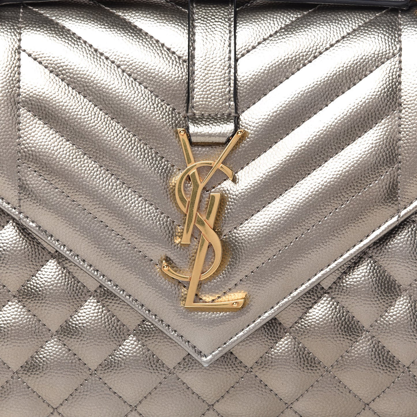 Metallic Grain De Poudre Textured Mixed Matelasse Triquilt Medium Monogram Satchel Piombo