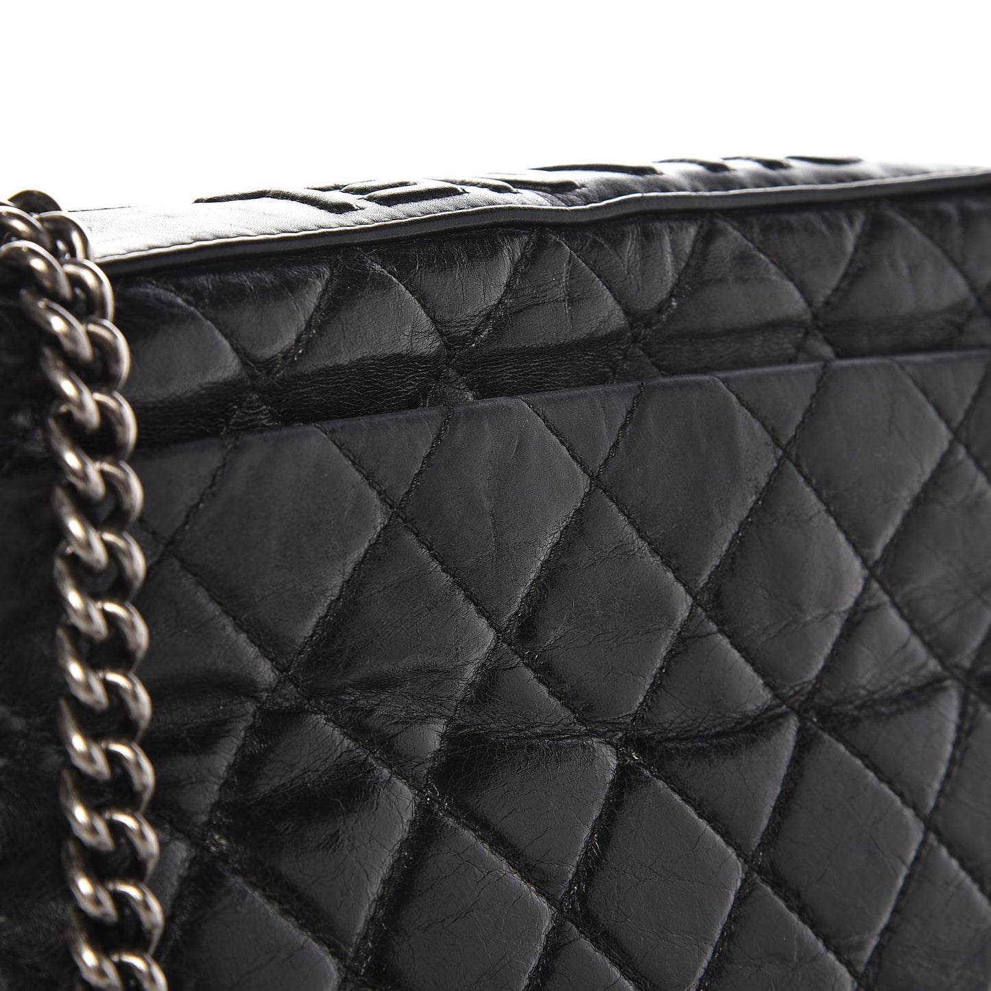 Aged Calfskin Quilted Jumbo Flap Black