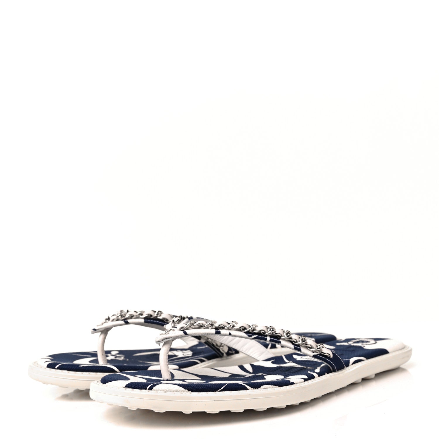 Chanel Canvas CC Chain Thong Sandals 39 Blue White 2 of 8