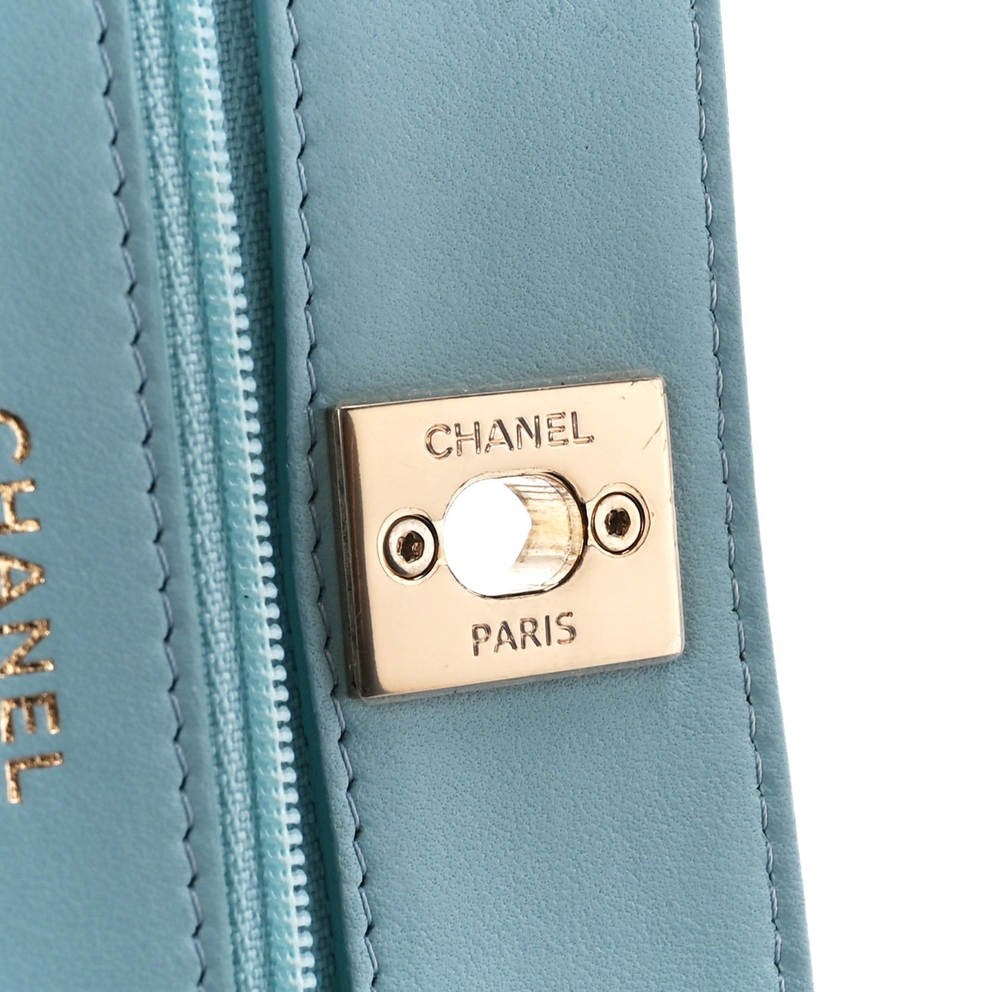Lambskin Quilted Trendy CC Wallet On Chain WOC Light Blue