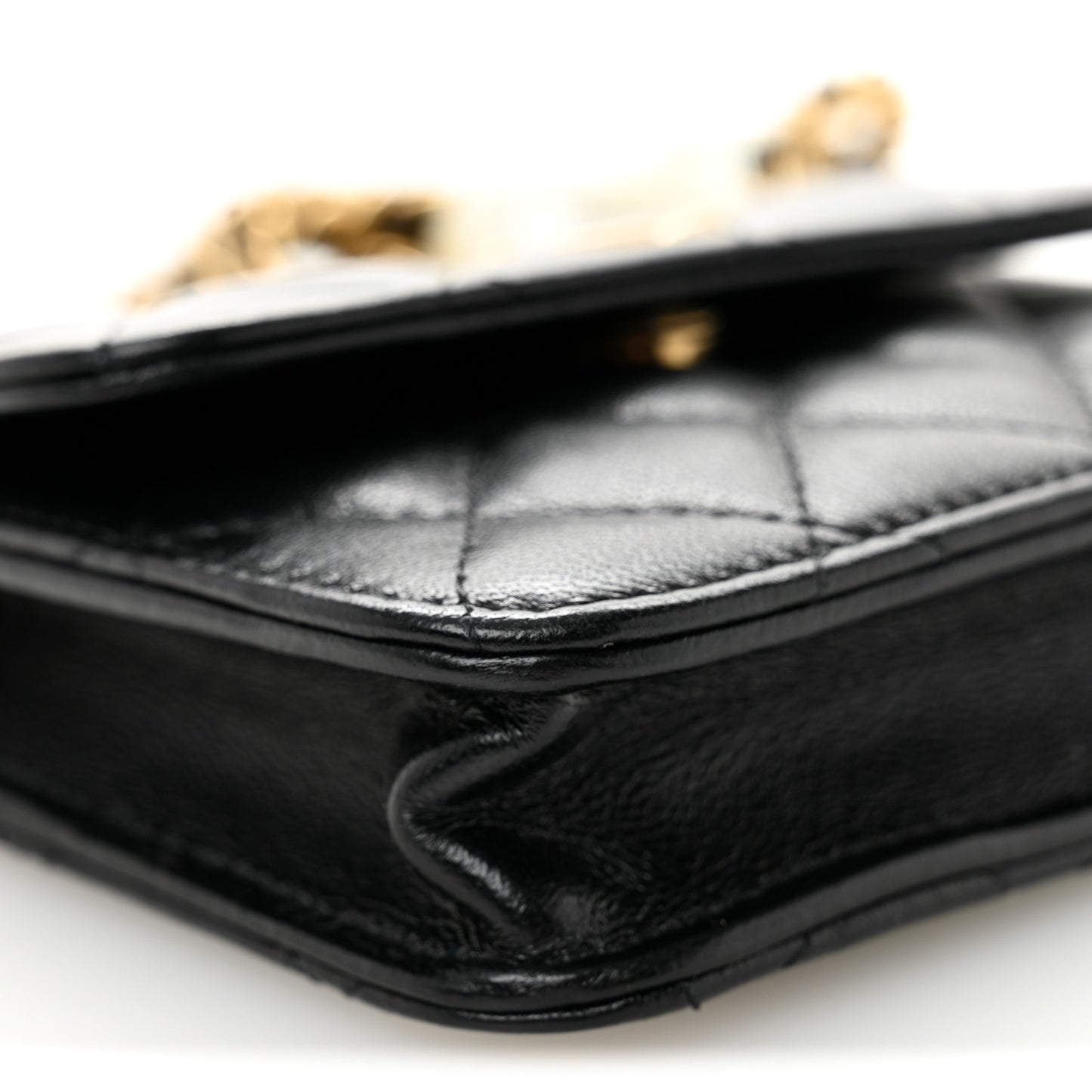 Lambskin Quilted Maxi Pearl Clutch With Chain Black