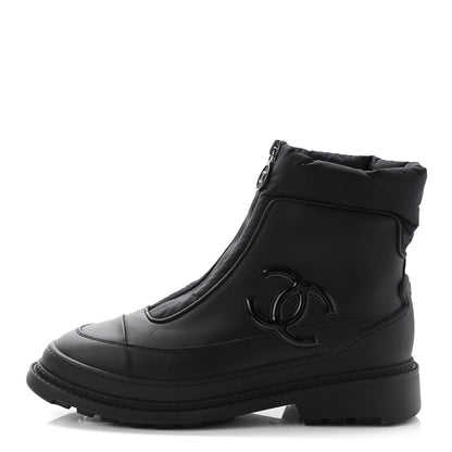 Chanel Calfskin Nylon CC Ankle Snow Boots 37 Black 1 of 17
