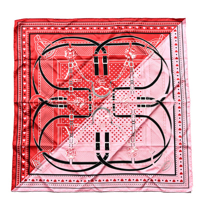 Hermes Silk Grand Manege Cut Bandana Love Scarf 70 Rouge Rose Black 1 of 6