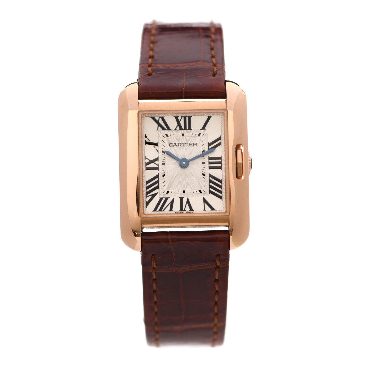 Cartier 18K Pink Gold Alligator 22mm Tank Anglaise Quartz Watch Brown 2 of 10