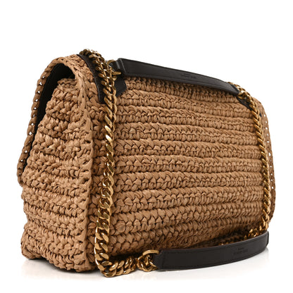 Saint Laurent Raffia Calfskin Monogram Medium Niki Chain Satchel Natural 3 of 10