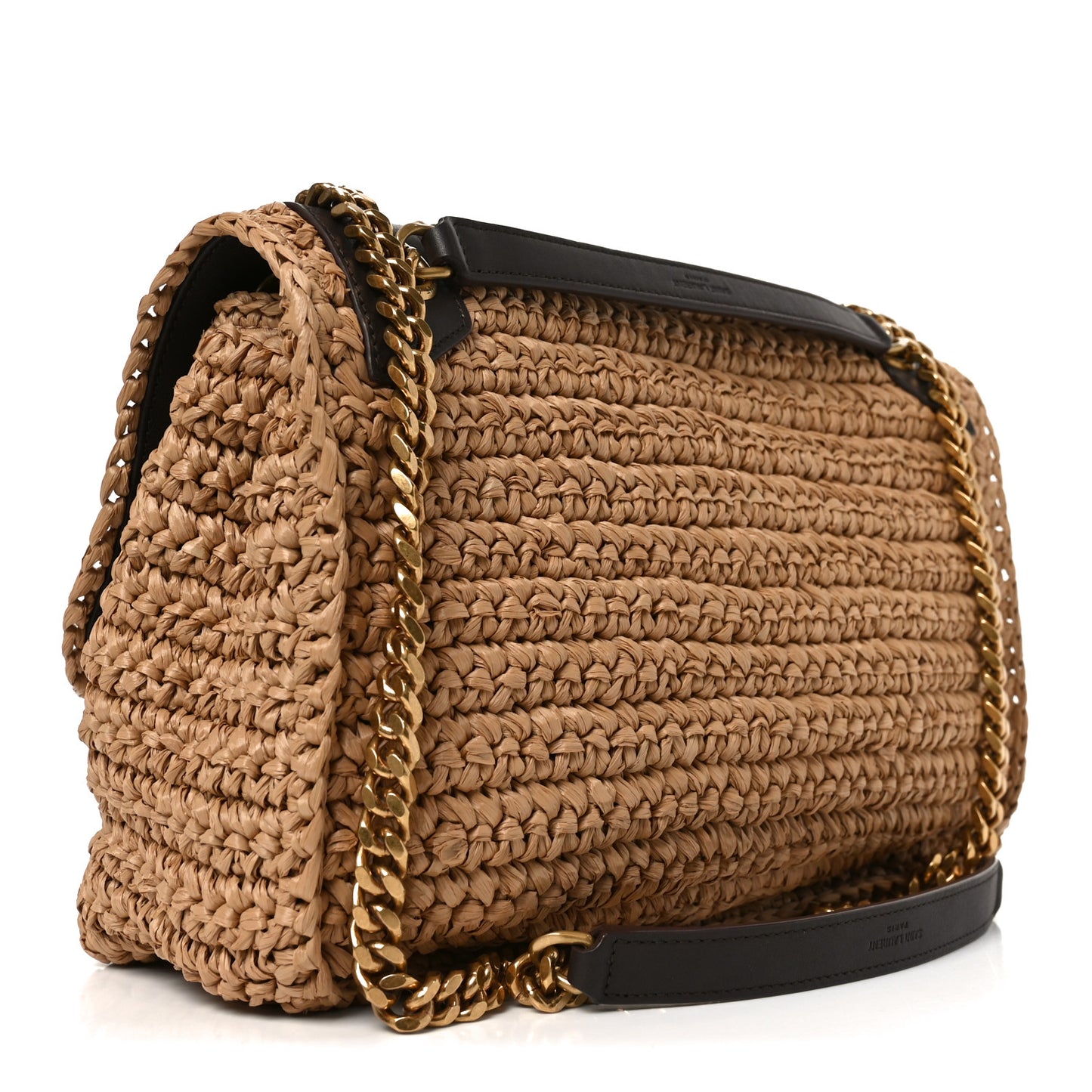 Raffia Calfskin Monogram Medium Niki Chain Satchel Natural