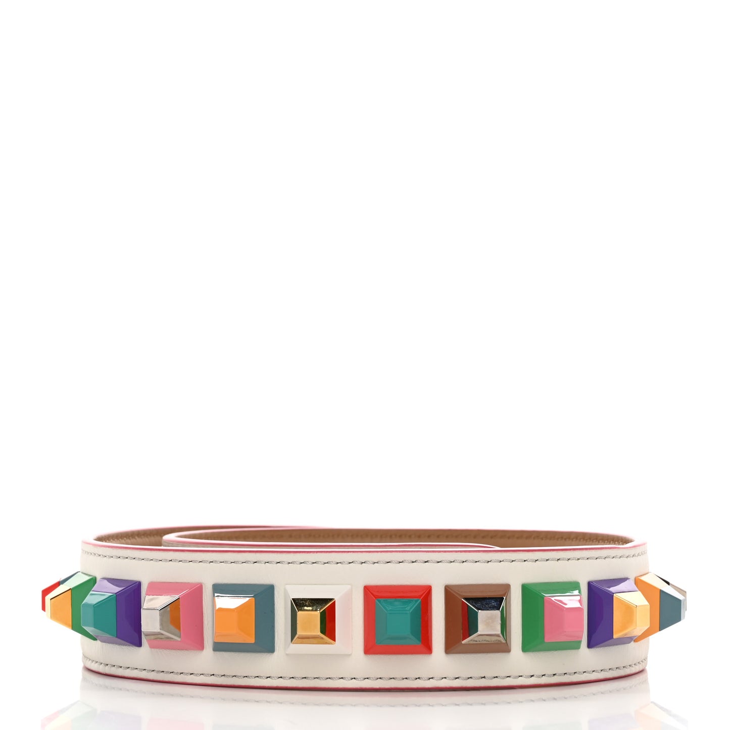 Vitello Dolce Plexiglass Bi-Color Studded Strap You White Ice Cuoio Multicolor