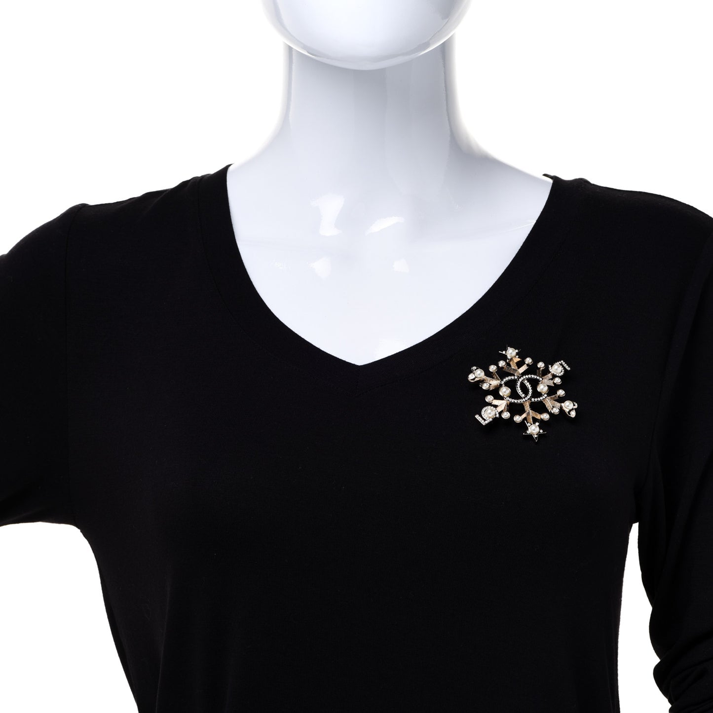 Crystal Pearl Hearts CC Brooch Gold