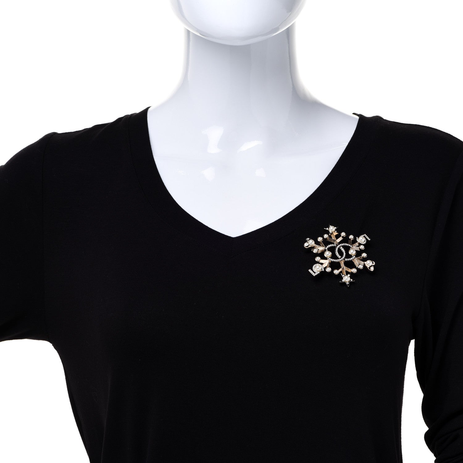 Chanel Crystal Pearl Hearts CC Brooch Gold 2 of 5