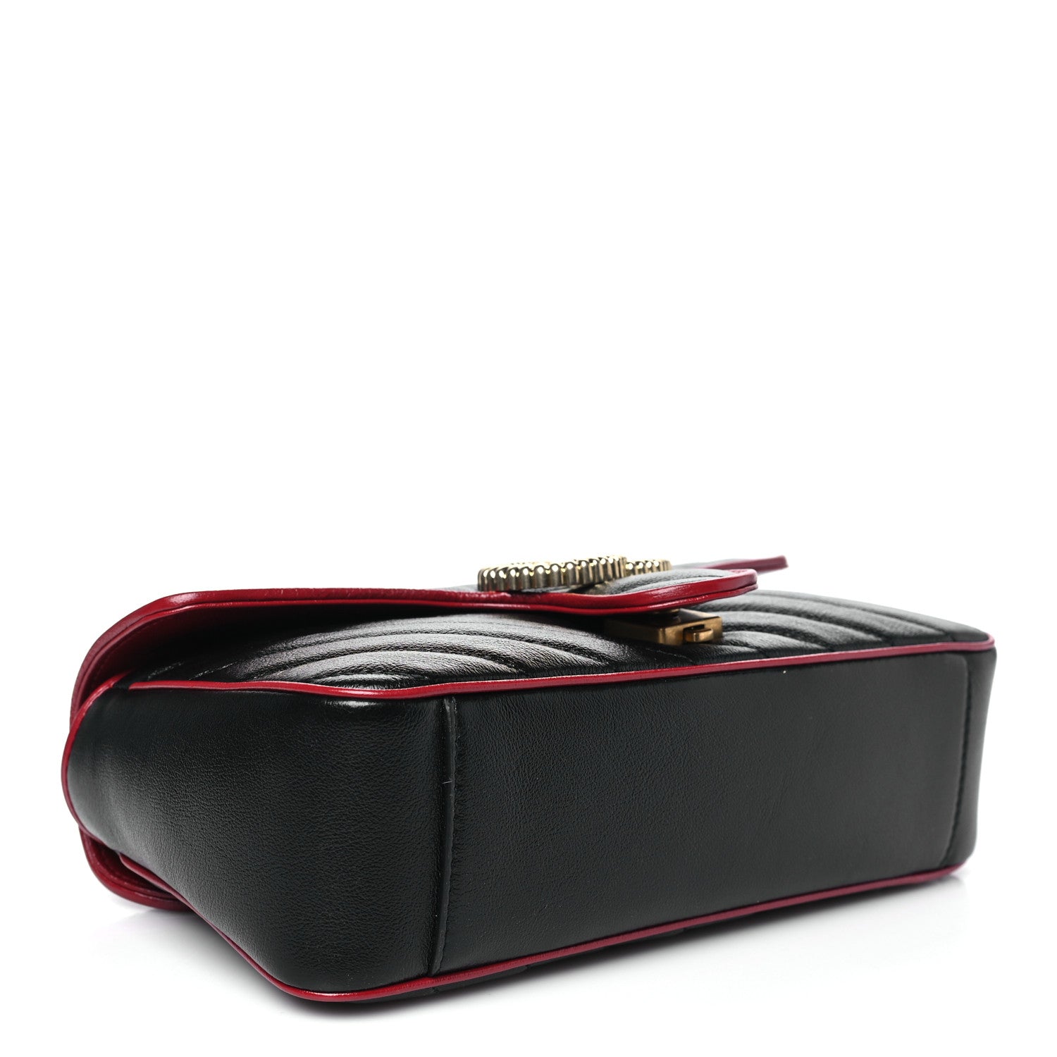 Gucci Vintage Effect Calfskin Matelasse Diagonal Small Torchon GG Marmont Shoulder Bag Black Romantic Cherry 4 of 10