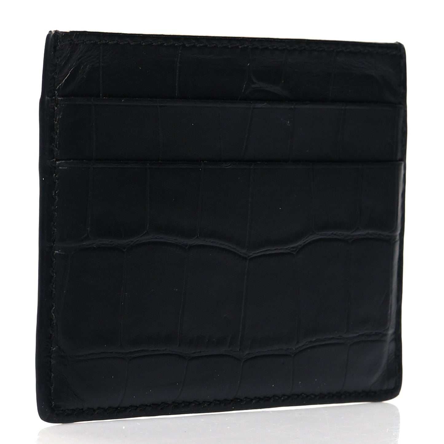 Semi Matte Calfskin Logo Crocodile Embossed Cash Card Holder Black