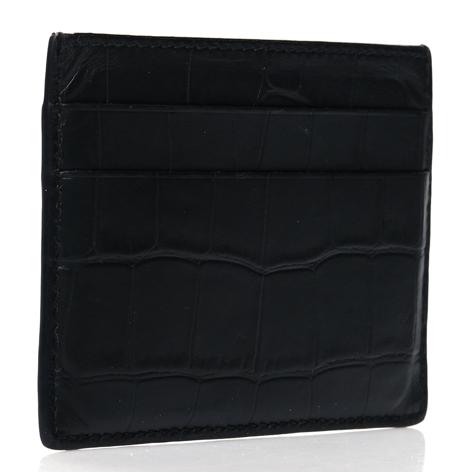 Balenciaga Semi Matte Calfskin Logo Crocodile Embossed Cash Card Holder Black 3 of 8