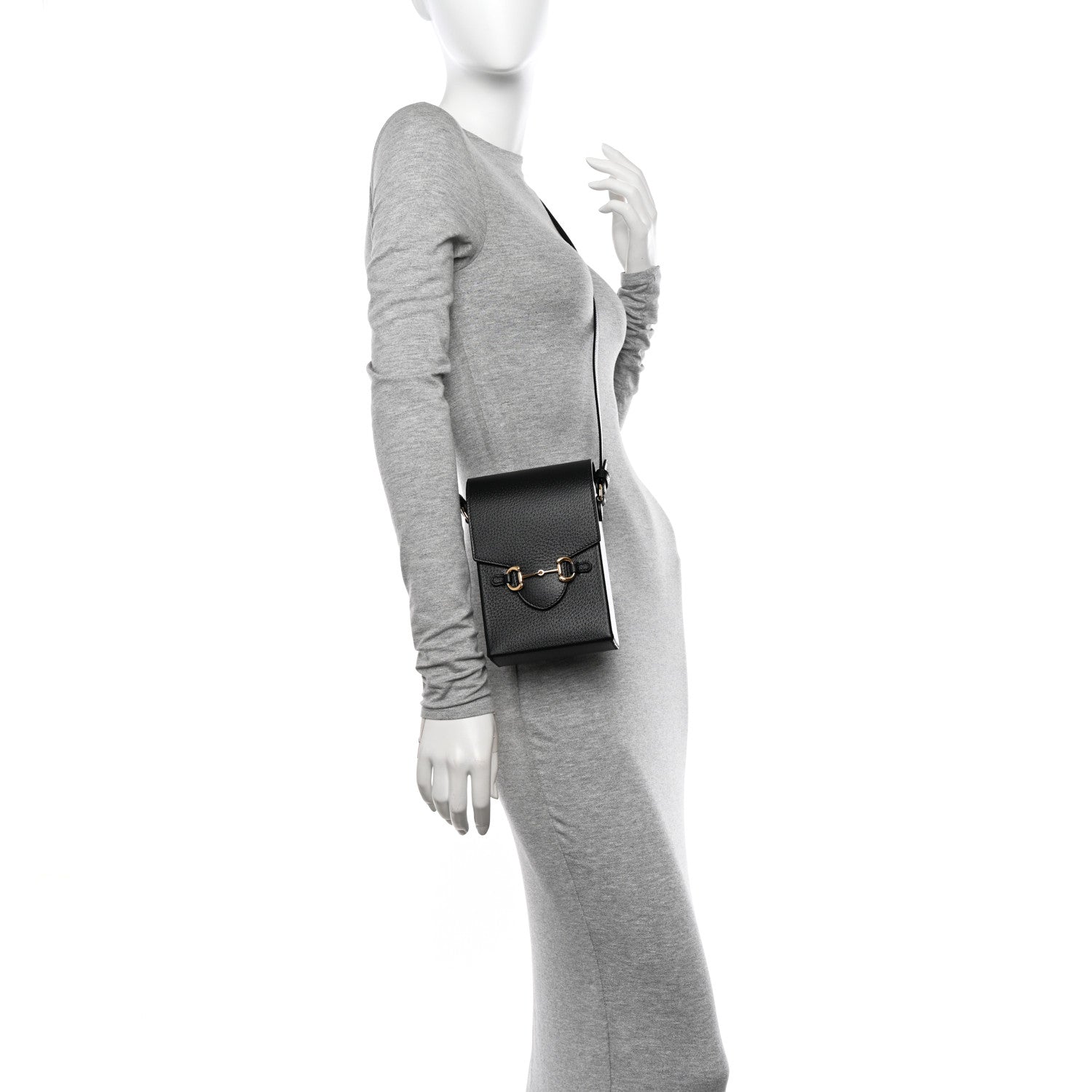 Gucci Dollar Calfskin Vertical Horsebit 1955 Crossbody Bag Black 2 of 11