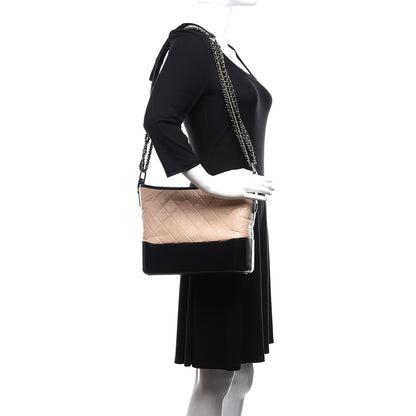 Chanel Aged Calfskin Quilted Medium Gabrielle Hobo Beige Black 3 of 12