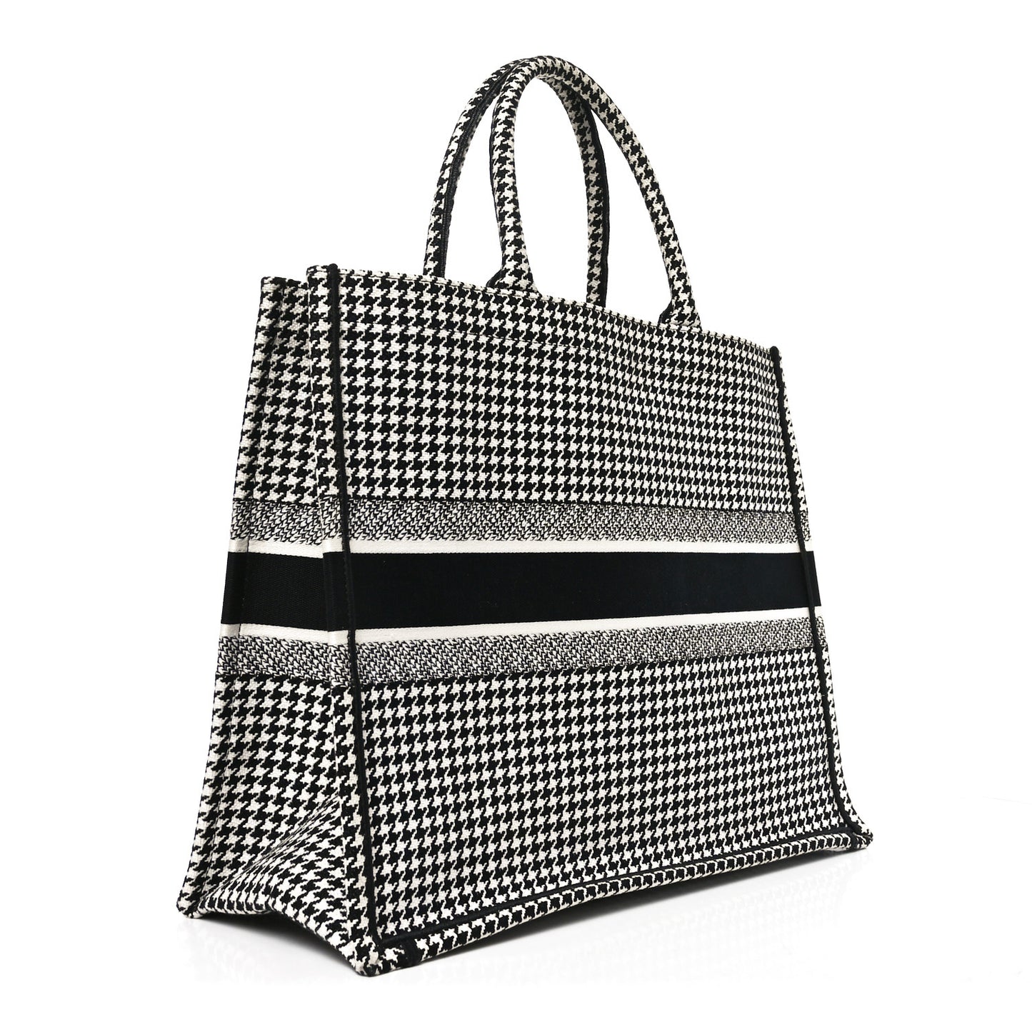 Canvas Houndstooth Embroidered Book Tote Black White
