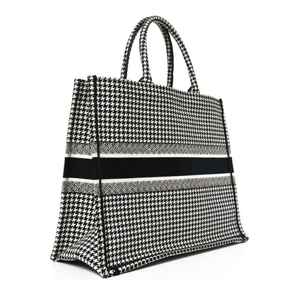 Christian Dior Canvas Houndstooth Embroidered Book Tote Black White 3 of 10