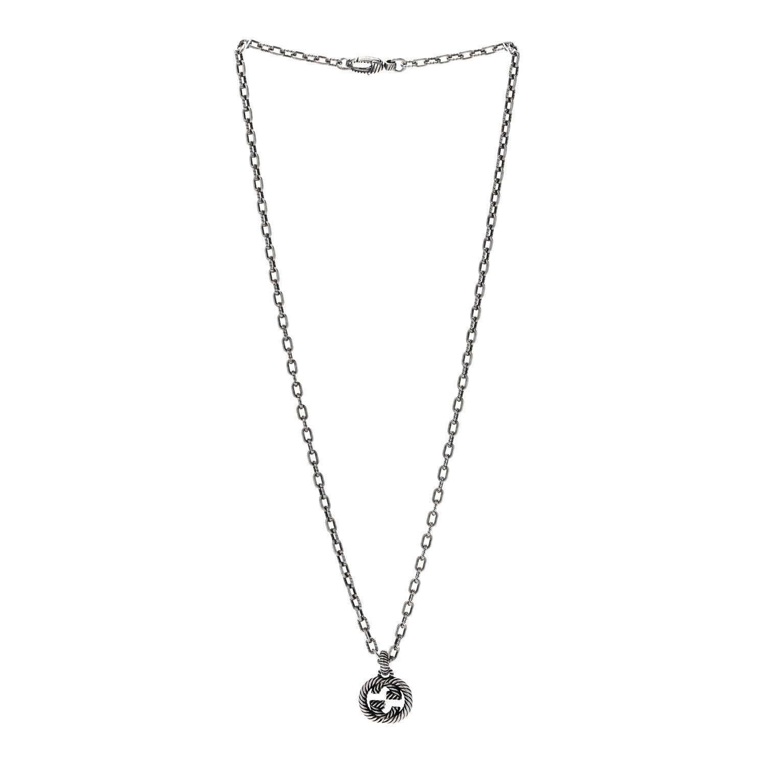 Gucci Sterling Silver Textured Interlocking G Pendant Necklace 3 of 6