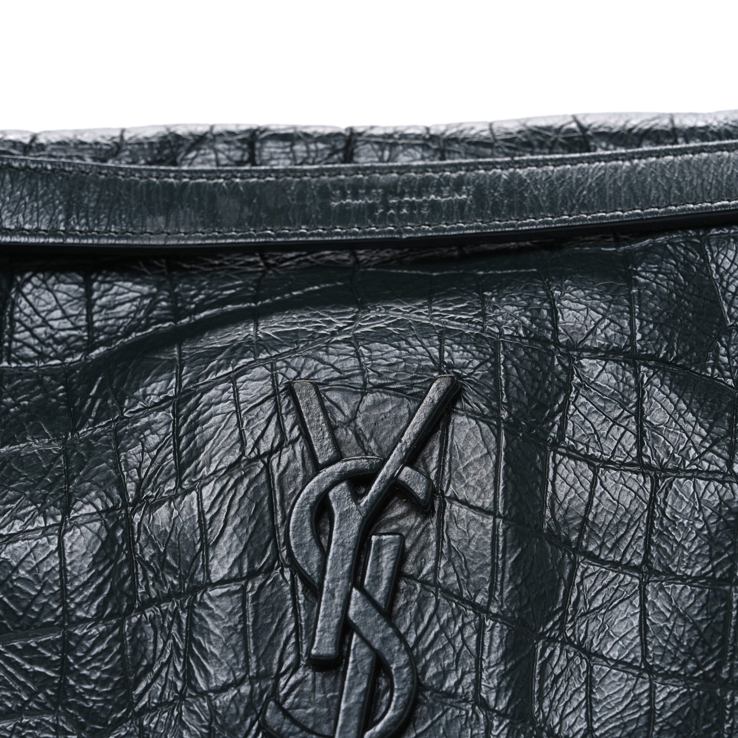 Crocodile Embossed Calfskin Monogram Medium Niki Chain Satchel Algea