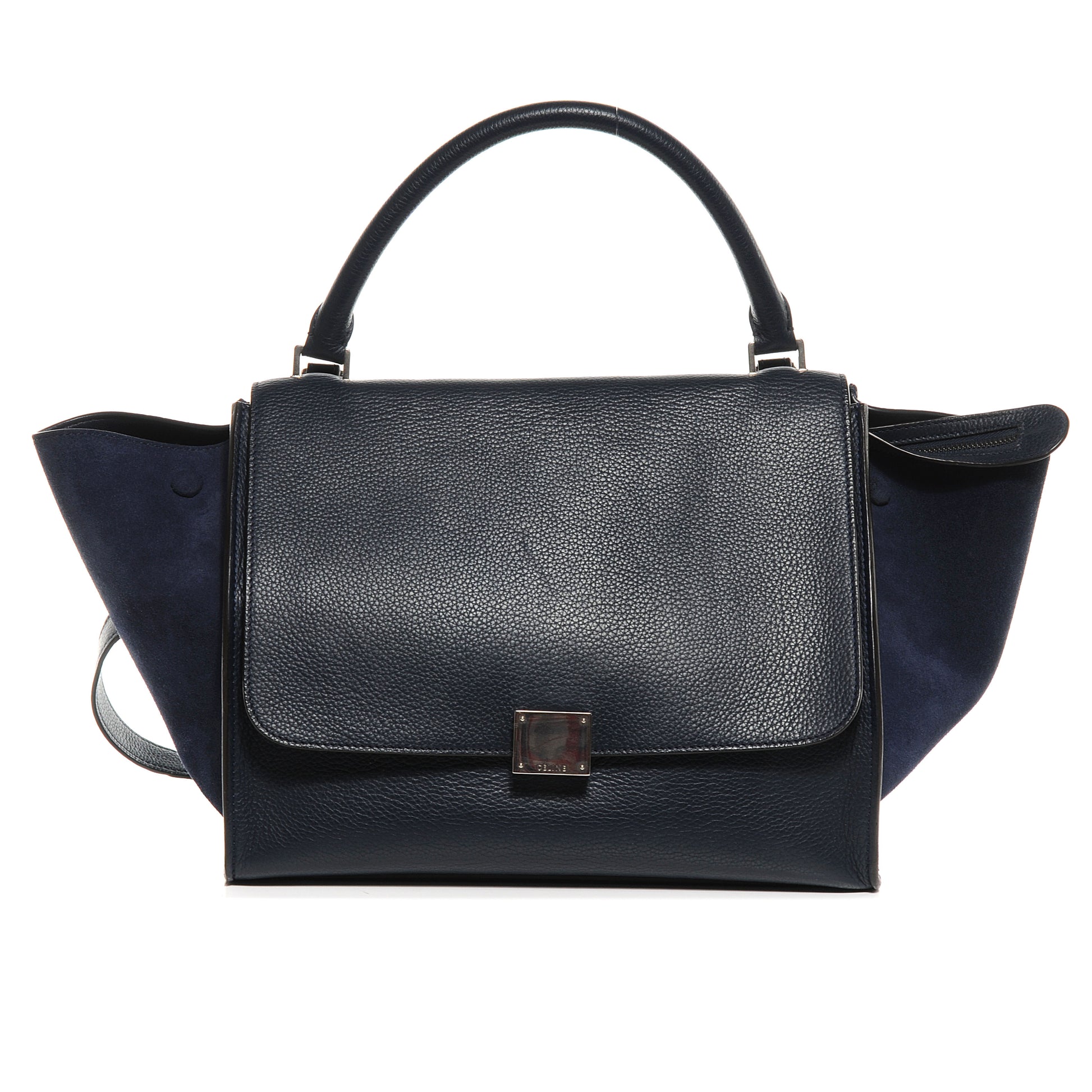 Celine Drummed Leather and Suede Small Trapeze Navy 1 of 8
