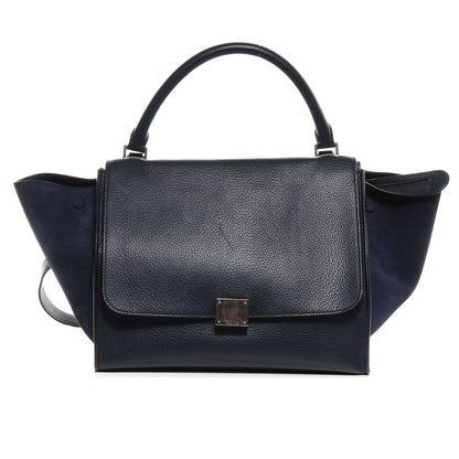 Celine Drummed Leather and Suede Small Trapeze Navy 1 of 8