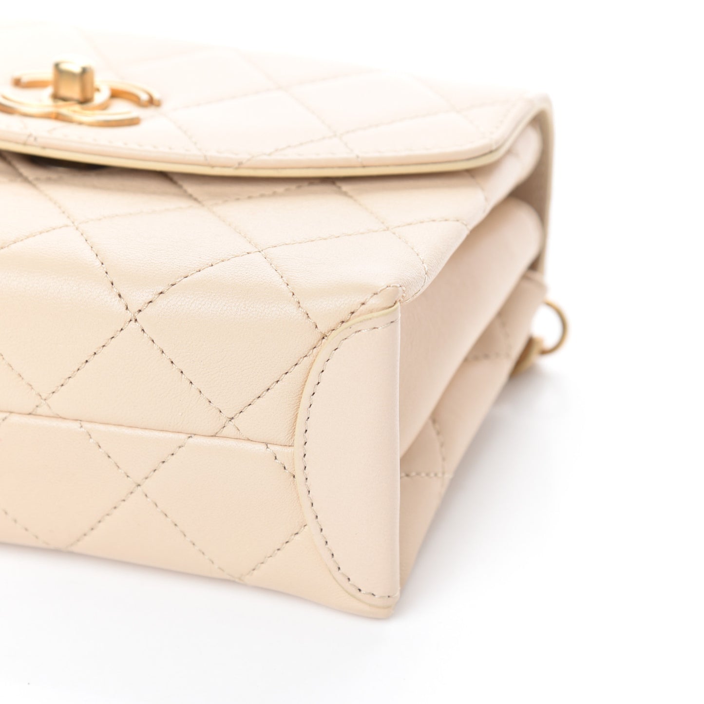 Lambskin Quilted Small Trendy Spirit Top Handle Bag Beige