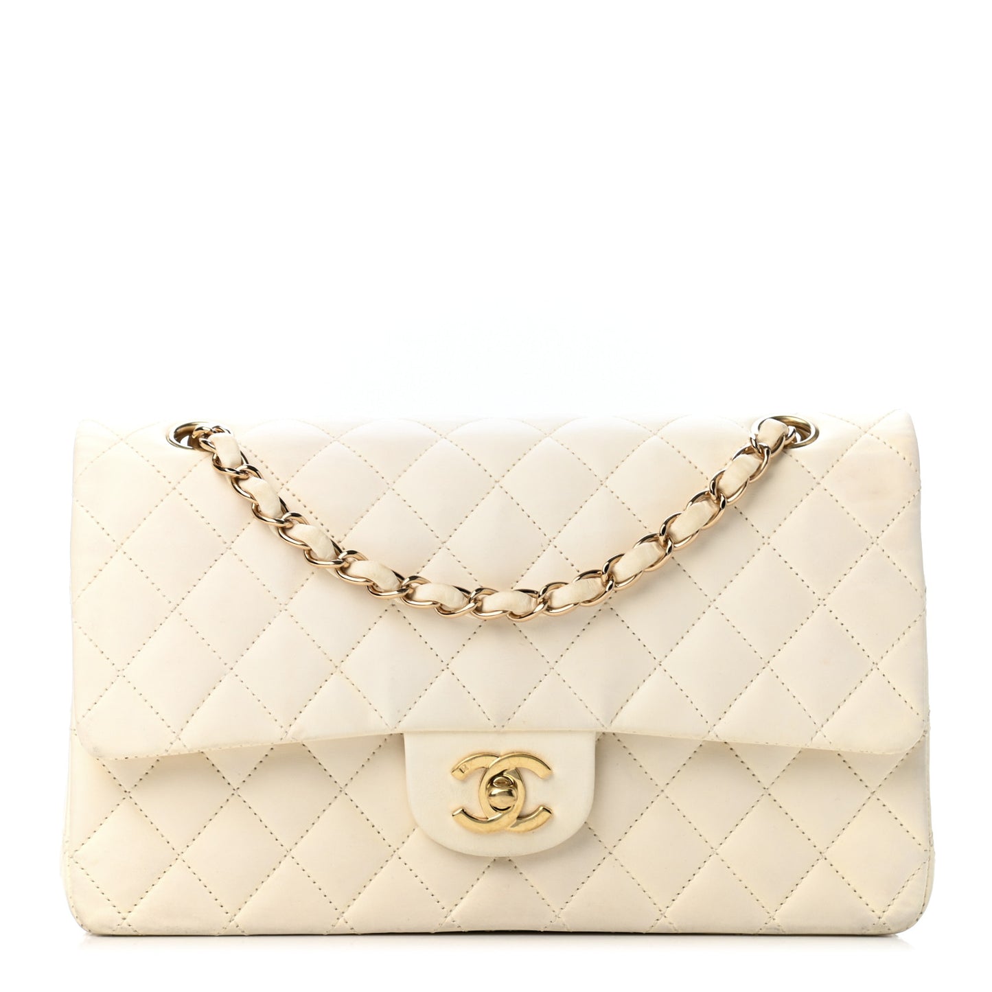Lambskin Quilted Medium Double Flap White