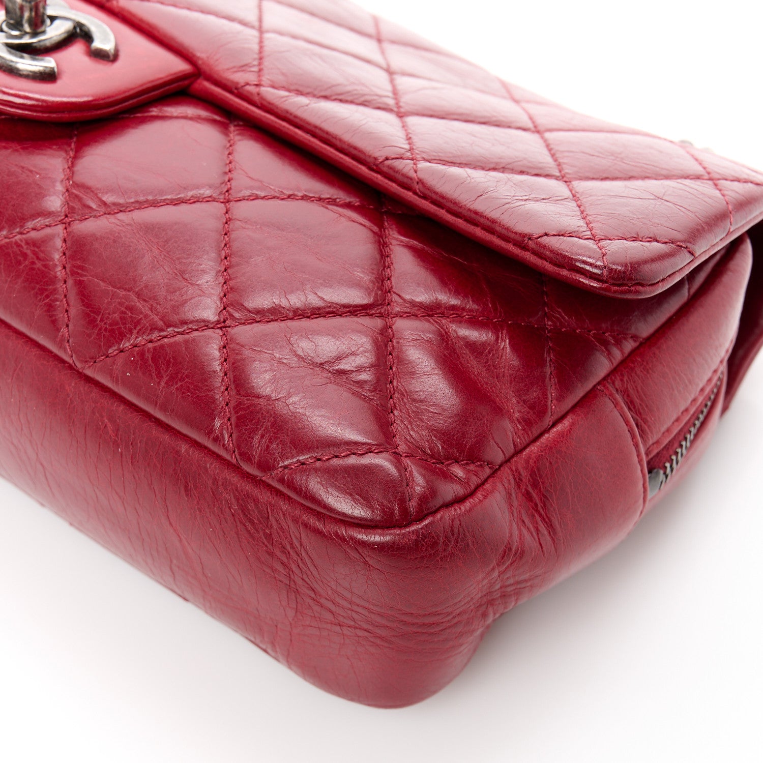 Chanel Glazed Calfskin Quilted Medium Duo Color Flap Dark Red 11 of 11