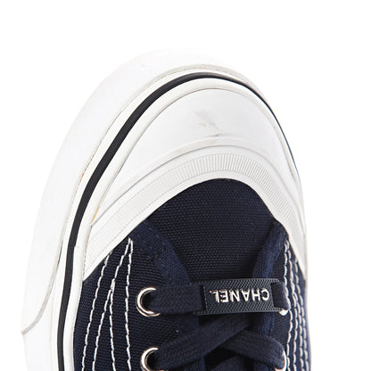 Chanel Canvas Lace Up Cap Toe Sneakers 39 Navy 10 of 14