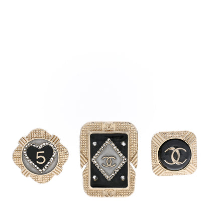 Chanel Resin Crystal Quilted CC Brooch Set Gold Black 1 of 5