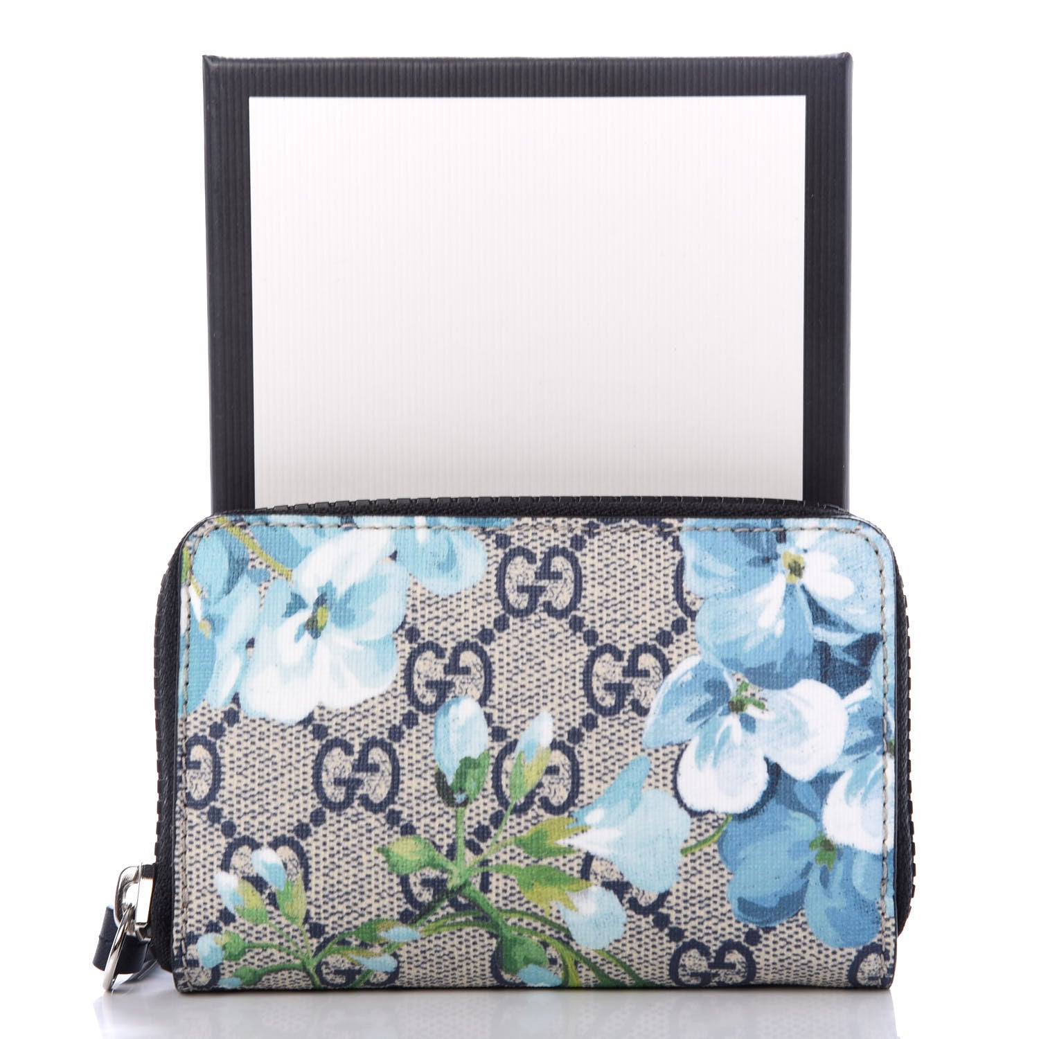 Gucci GG Supreme Monogram Blooms Zip Around Card Case Wallet Beige Blue Navy 7 of 7
