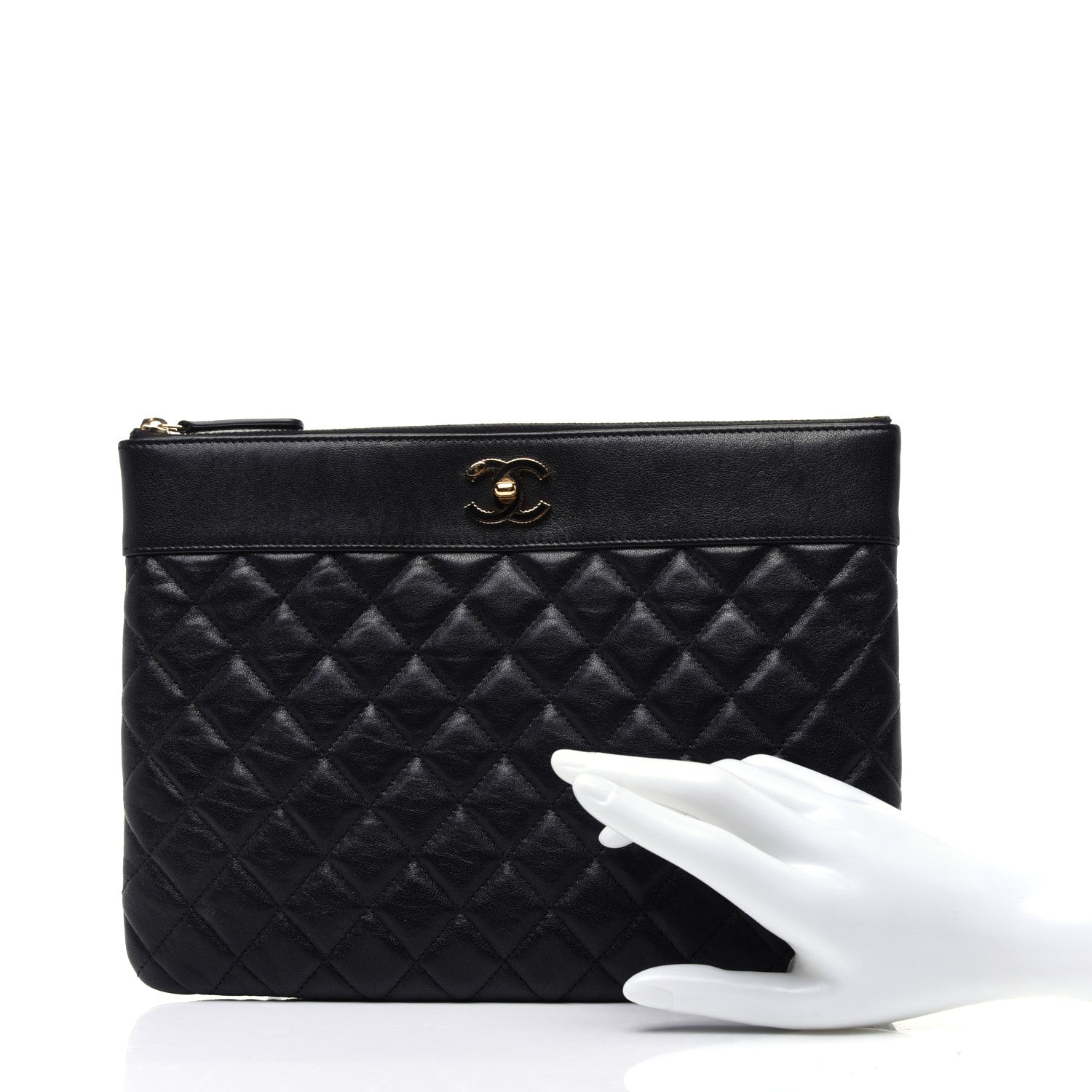 Chanel Sheepskin Quilted Medium Vintage Mademoiselle Cosmetic Case Black 2 of 10