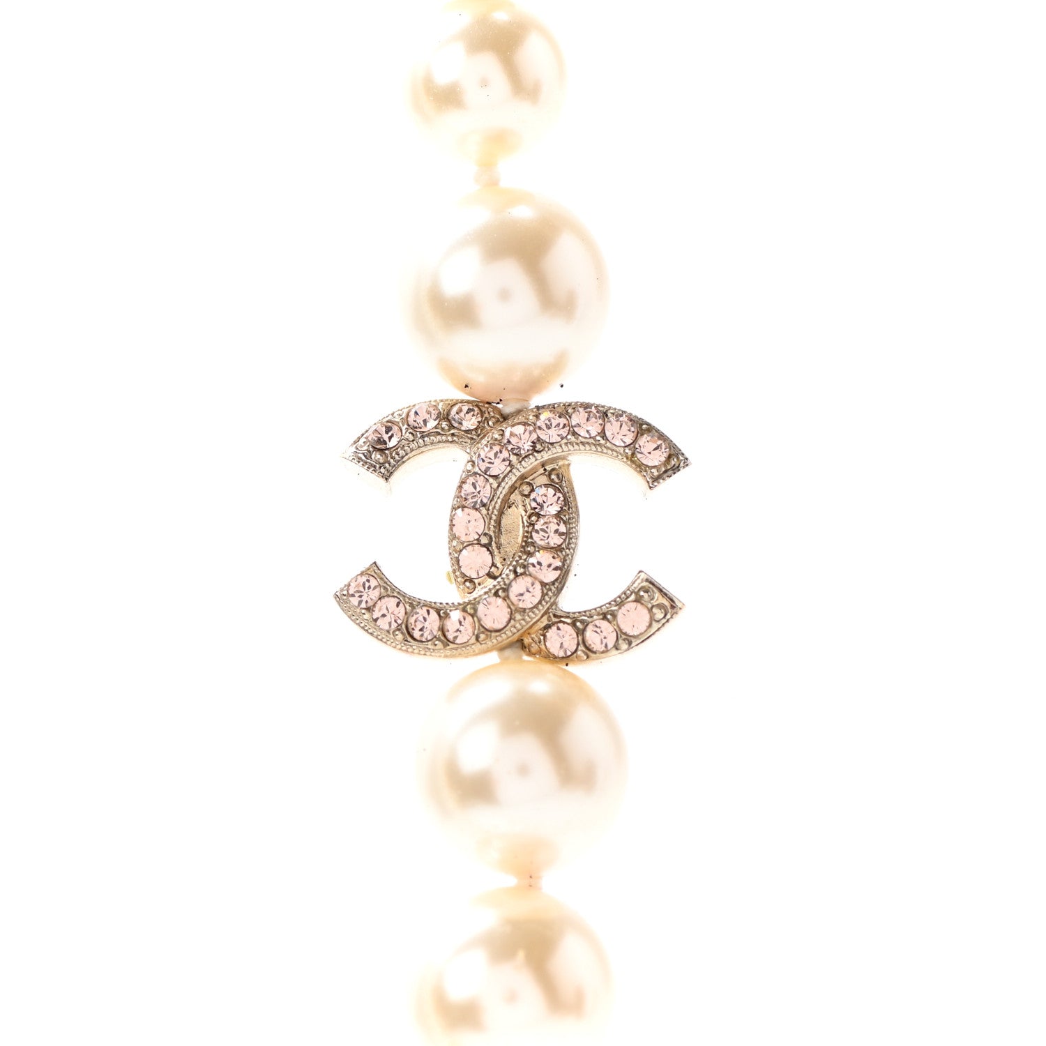 Chanel Pearl Crystal CC Short Necklace Gold Pink 4 of 5