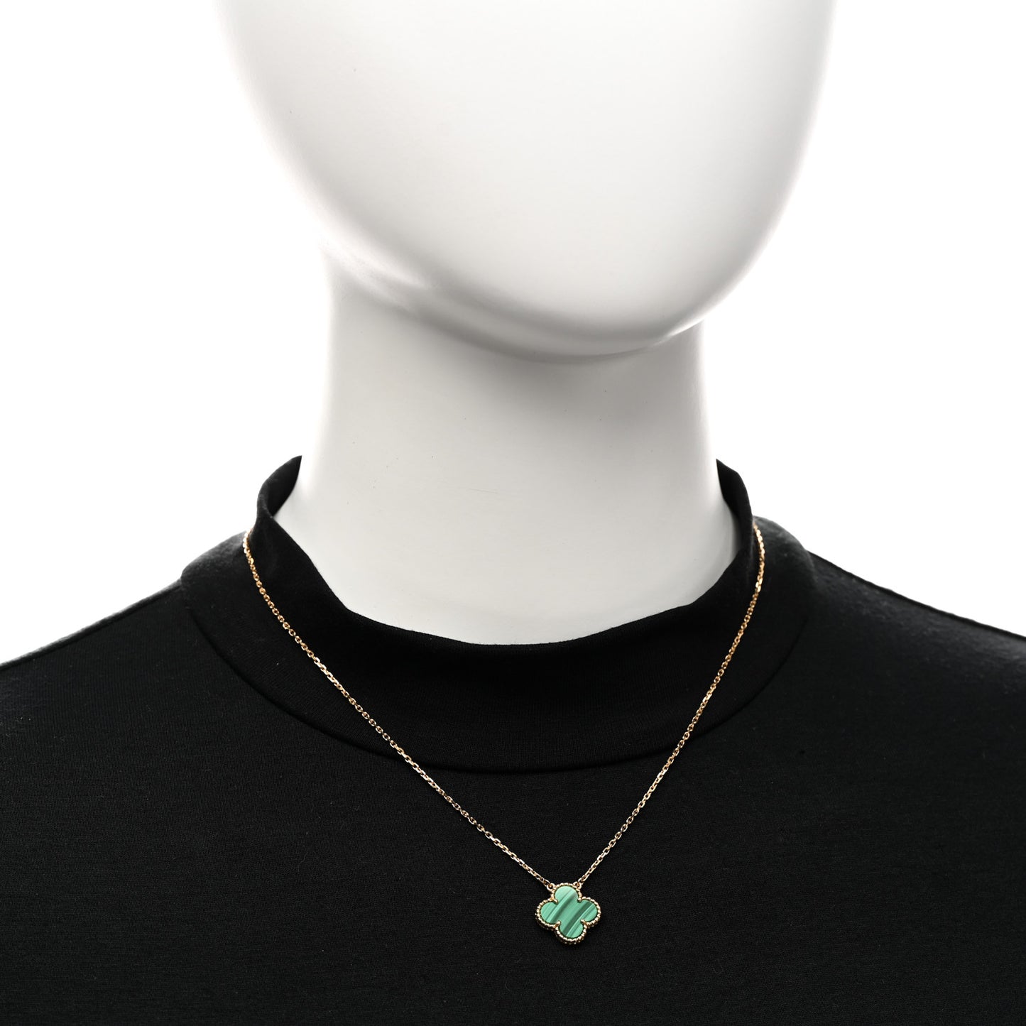 18K Yellow Gold Malachite Vintage Alhambra Pendant Necklace