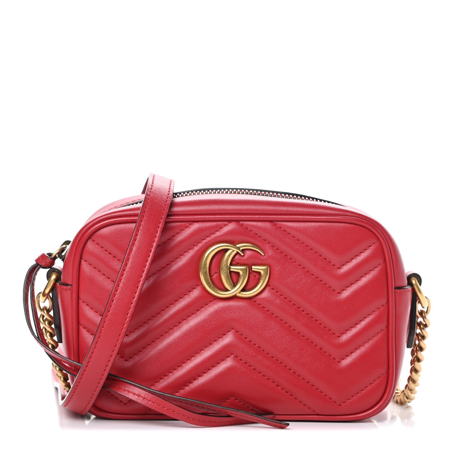 Calfskin Matelasse Mini GG Marmont Chain Shoulder Bag Hibiscus Red