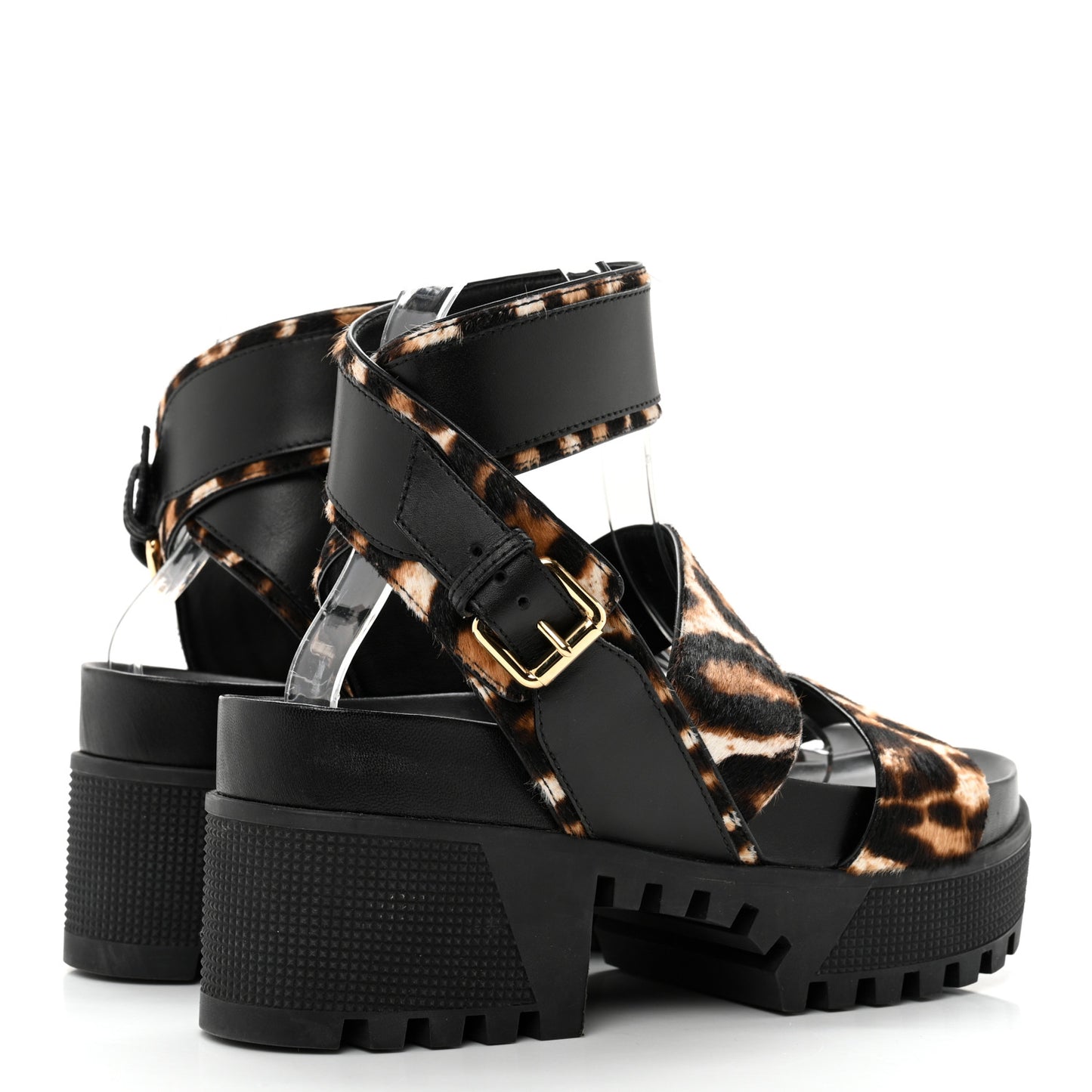 Calfskin Pony Hair Platform Sandals 37 Black