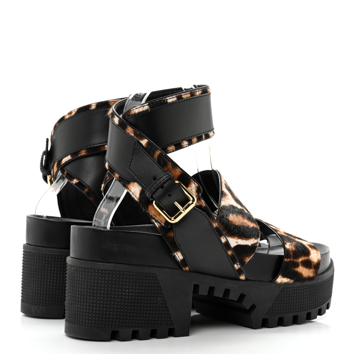 Louis Vuitton Calfskin Pony Hair Platform Sandals 37 Black 4 of 8