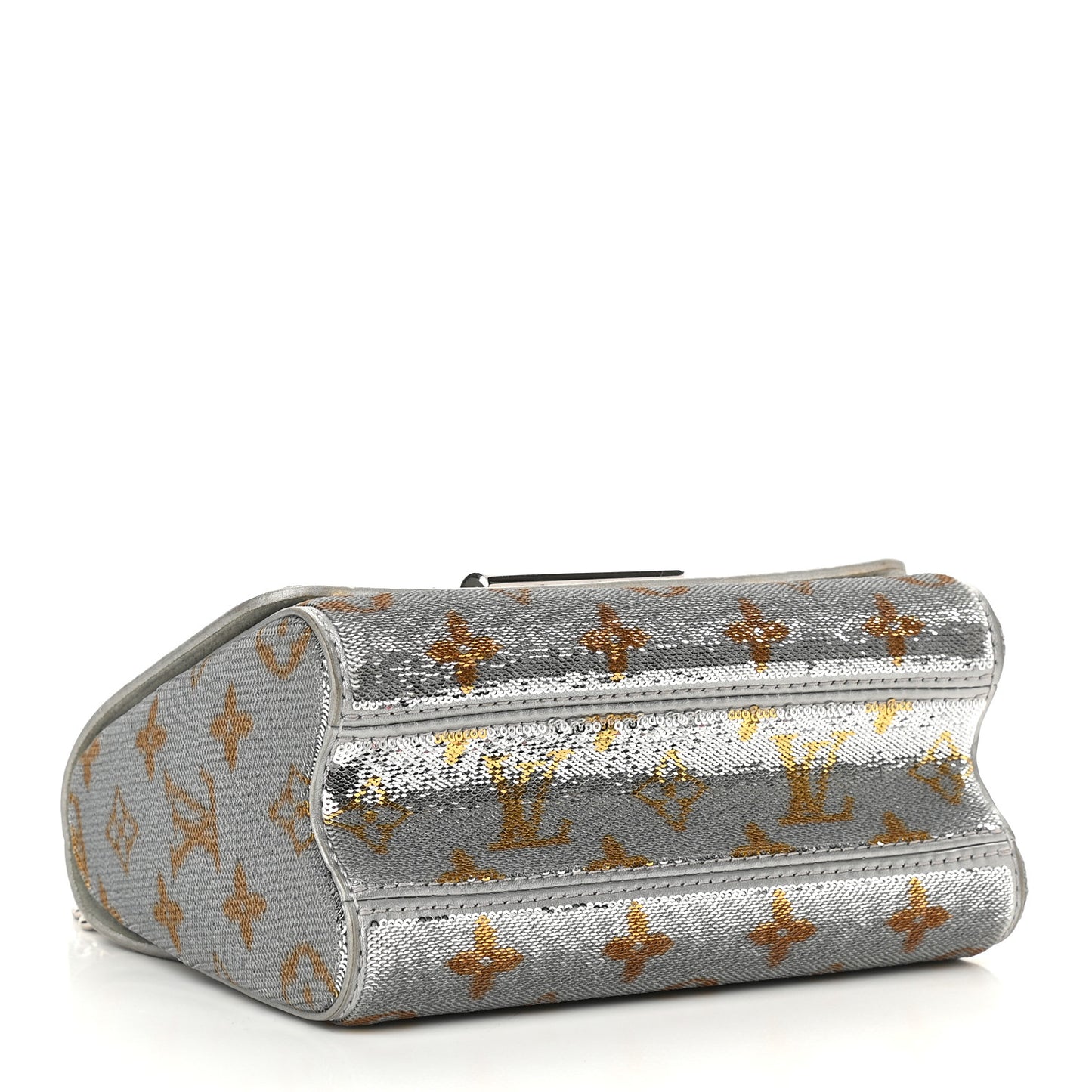 Sequins Monogram Twist Shoulder Bag PM Gold Silver