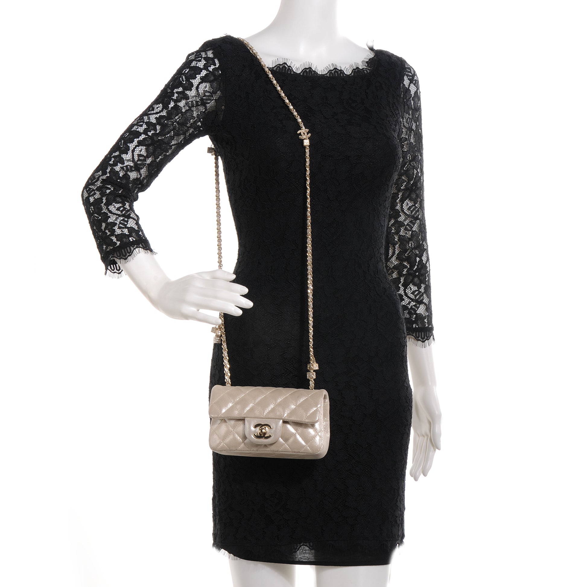 Chanel Iridescent Calfskin Crystal Dice Charm Mini Flap Metallic Gold 2 of 9